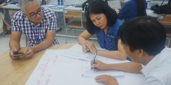 Delegates from Hanoi Construction Technology College No.1 analyzed the advantages and disadvantages of disseminating the two green occupations