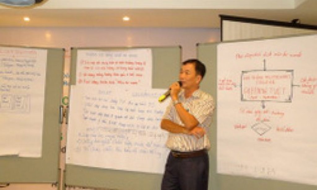 Mr. Huynh Thanh Quang, Principal of An Giang Vocational College presenting the ideas from the groupwork.