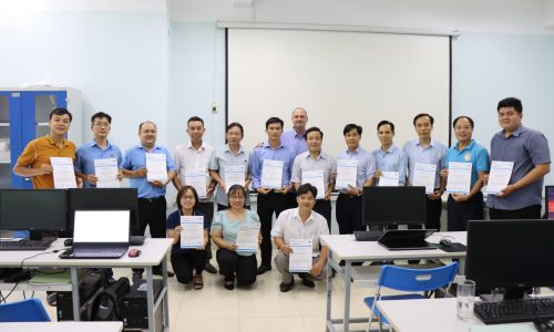 Group photo with certificate awarded to TVET teachers on the course completion.