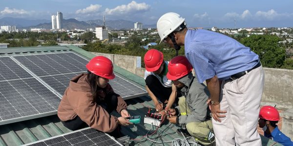 Participants test, operate and maintain live grid-connected PV systems on the building roof.