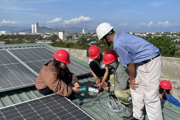 Participants test, operate and maintain live grid-connected PV systems on the building roof.