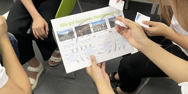 Learners cooperatively solve the German geographical puzzle.