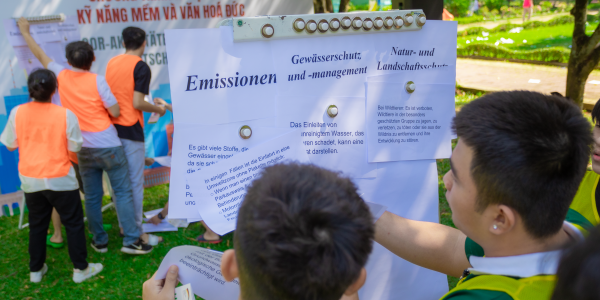 Trainees categorize environment regulations in Germany.